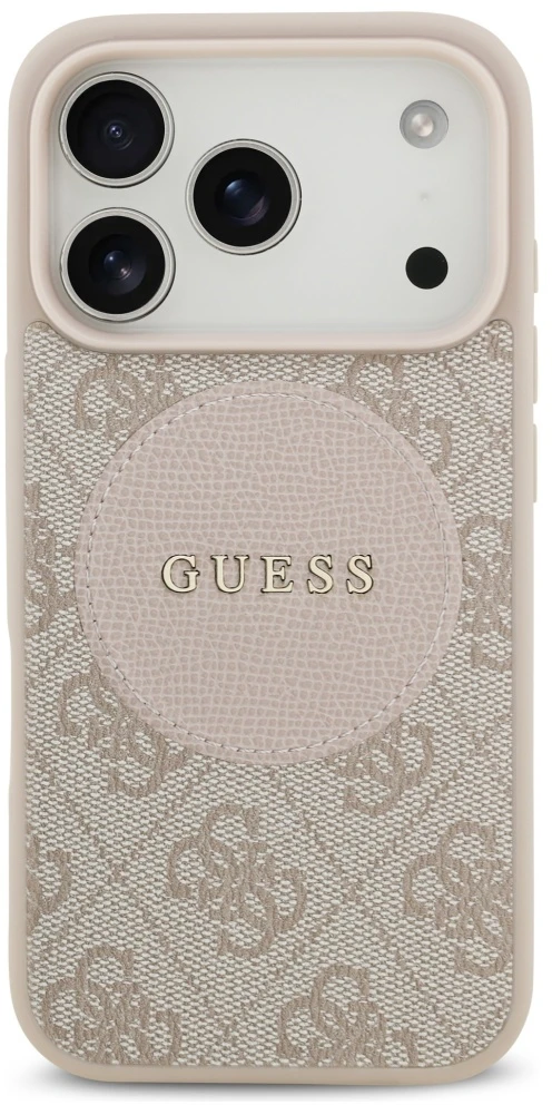 Originalaus dizaino GUESS 4G Circle Classic Logo MagSafe sijonas Apple iPhone 17 Pro rožinis