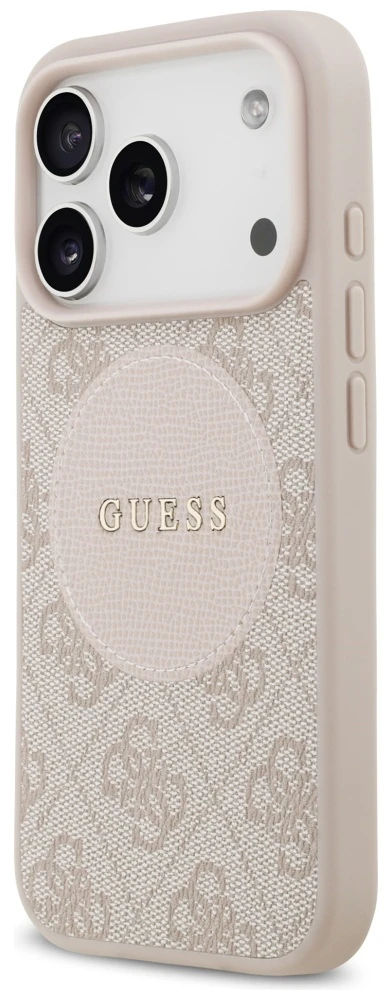 Originalaus dizaino GUESS 4G Circle Classic Logo MagSafe sijonas Apple iPhone 17 Pro rožinis