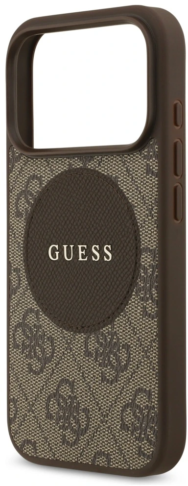 Original dėklas GUESS 4G Circle Classic Logo MagSafe skirtas Apple iPhone 17 Pro rudos spalvos