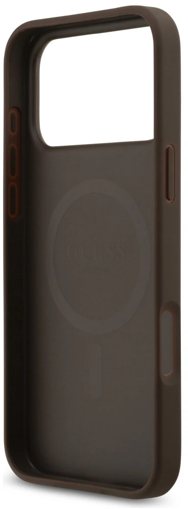 Original dėklas GUESS 4G Circle Classic Logo MagSafe skirtas Apple iPhone 17 Pro Max rudos spalvos