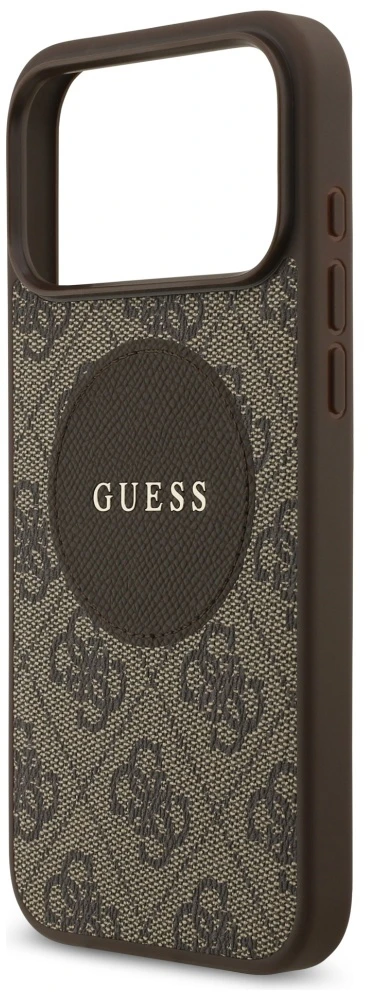Original dėklas GUESS 4G Circle Classic Logo MagSafe skirtas Apple iPhone 17 Pro Max rudos spalvos