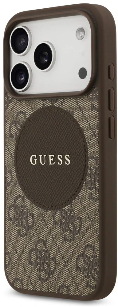 Original dėklas GUESS 4G Circle Classic Logo MagSafe skirtas Apple iPhone 17 Pro rudos spalvos