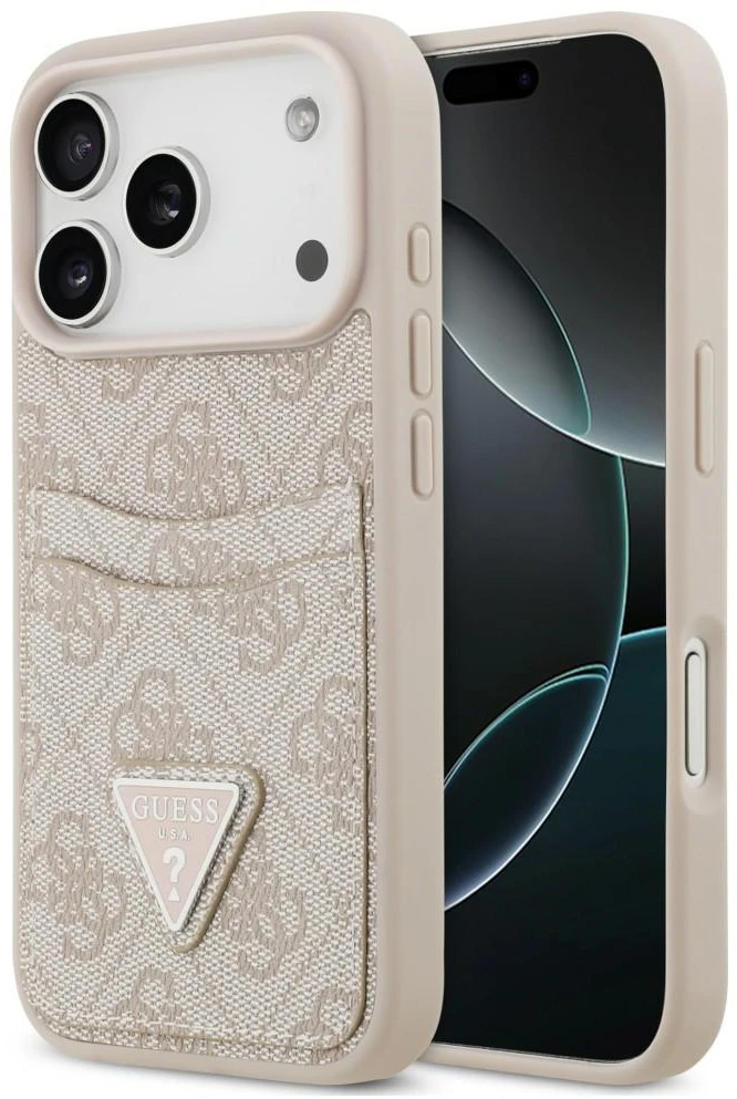 Dėklas Guess 4G Double Card Triangle, skirtas iPhone 18 Pro Max / 17 Pro Max, rožinis