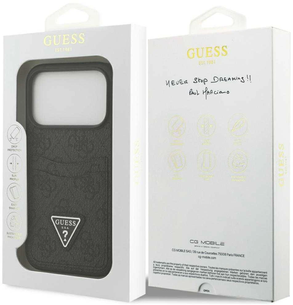Dėklas Guess 4G Double Card Triangle skirtas Apple iPhone 17 Pro juodos spalvos
