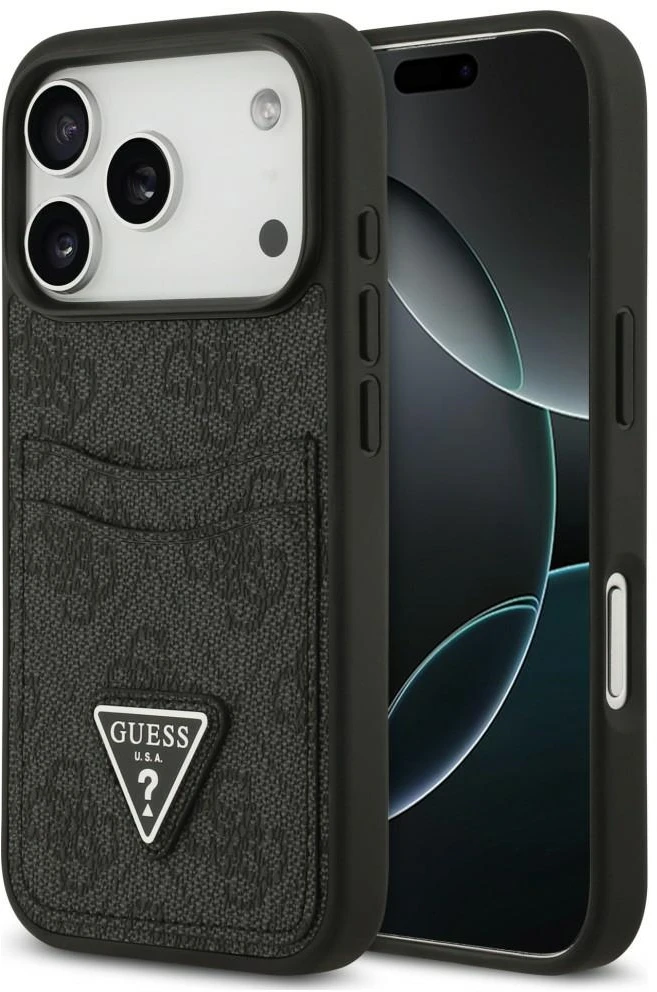 Dėklas Guess 4G Double Card Triangle, skirtas iPhone 18 Pro / 17 Pro, juodas