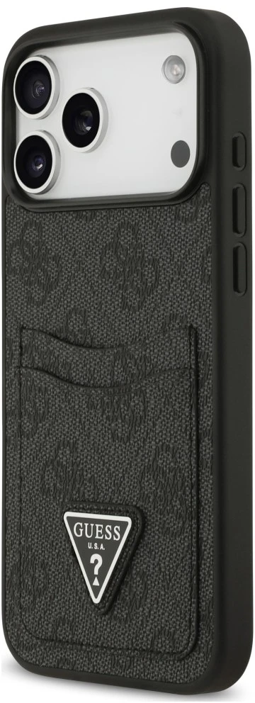 Dėklas Guess 4G Double Card Triangle, skirtas iPhone 18 Pro Max / 17 Pro Max, juodas