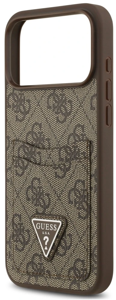 Dėklas Guess 4G Double Card Triangle, skirtas iPhone 18 Pro Max / 17 Pro Max, rudas