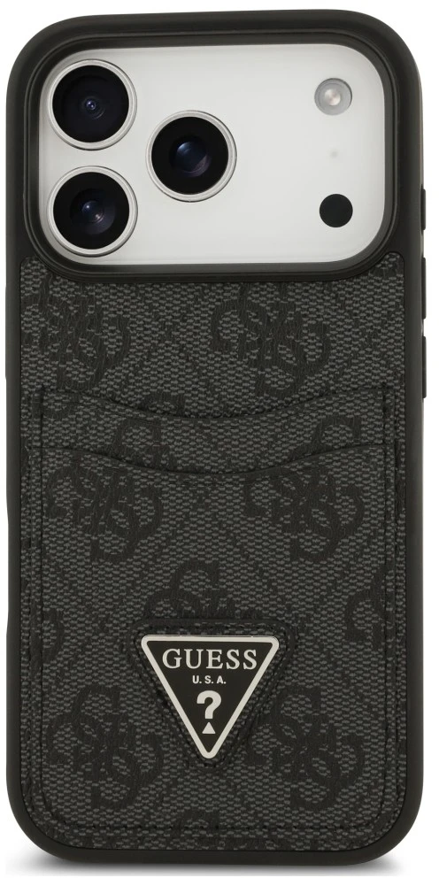 Dėklas Guess 4G Double Card Triangle, skirtas iPhone 18 Pro / 17 Pro, juodas