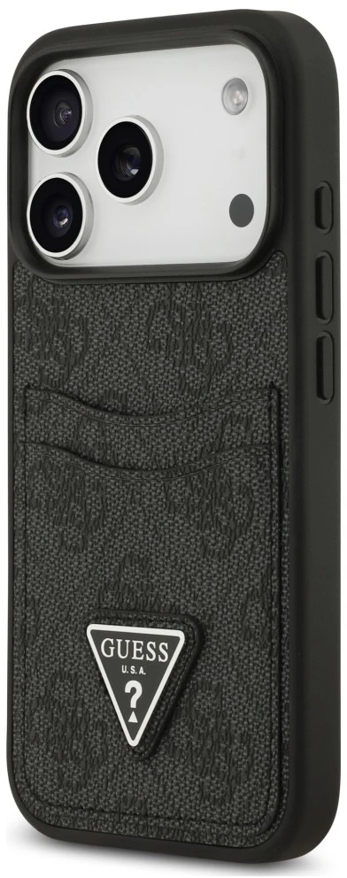 Dėklas Guess 4G Double Card Triangle, skirtas iPhone 18 Pro / 17 Pro, juodas