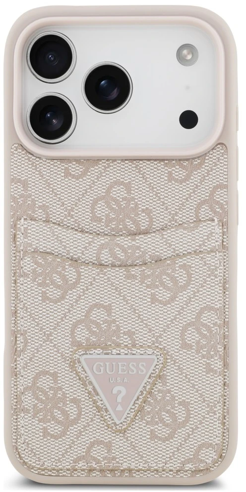 Dėklas Guess 4G Double Card Triangle, skirtas iPhone 18 Pro Max / 17 Pro Max, rožinis