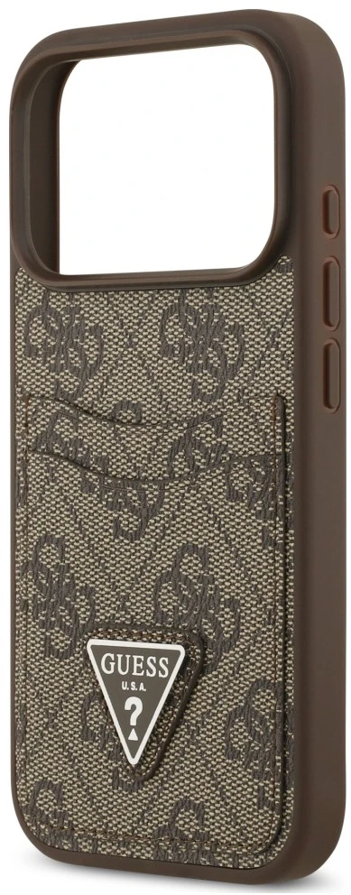 Dėklas Guess 4G Double Card Triangle, skirtas iPhone 18 Pro / 17 Pro, rudas