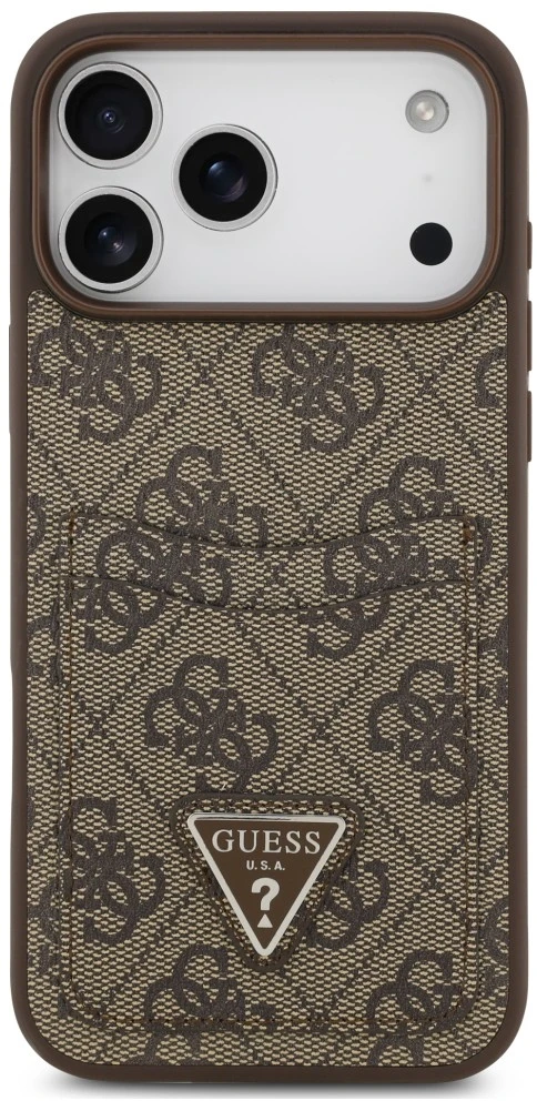 Dėklas Guess 4G Double Card Triangle, skirtas iPhone 18 Pro Max / 17 Pro Max, rudas