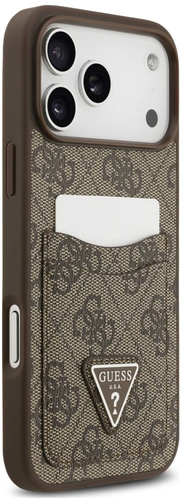 Dėklas Guess 4G Double Card Triangle, skirtas iPhone 18 Pro Max / 17 Pro Max, rudas