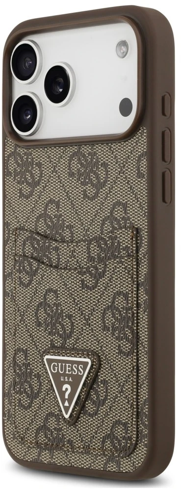 Dėklas Guess 4G Double Card Triangle, skirtas iPhone 18 Pro Max / 17 Pro Max, rudas