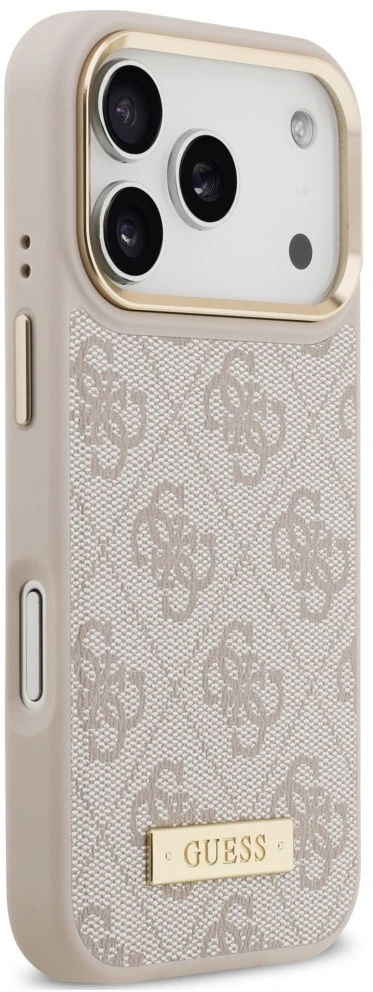 Dėklas Guess 4G Logo Plate MagSafe, skirtas iPhone 18 Pro / 17 Pro, rožinis