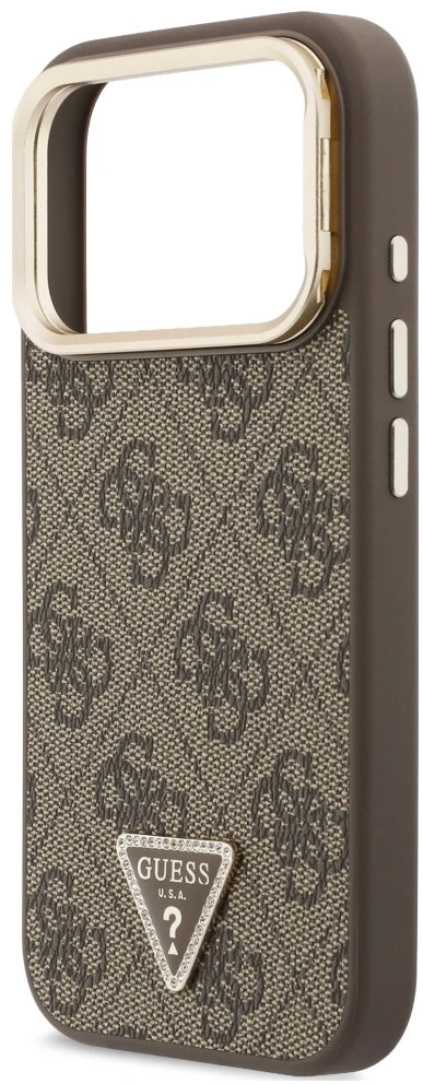 Dėklas Guess 4G PU Triangle Logo & Stand su kamera ir Magsafe funkcija, skirtas iPhone 18 Pro Max / 17 Pro Max, rudas