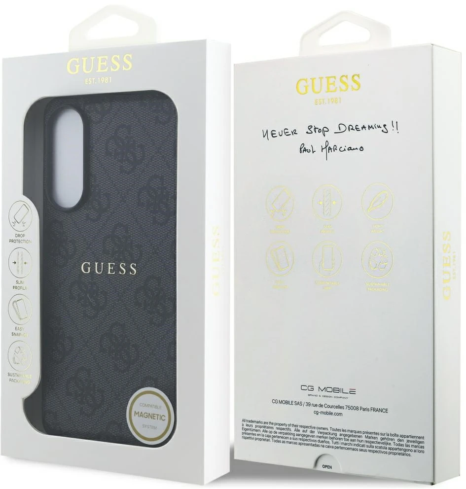 Dėklas Guess 4G Ring Classic Logo MagSafe Samsung Galaxy S25 Edge juodos spalvos