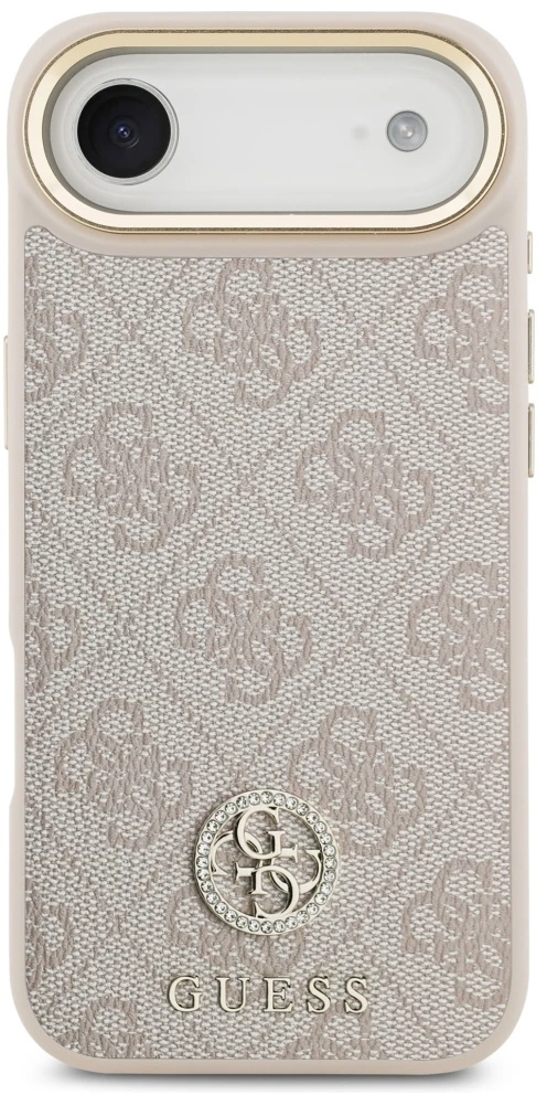 Original dėklas GUESS 4G Strass Logo & Big Strap Metal Mygtukai MagSafe skirtas Apple iPhone 17 Air pink