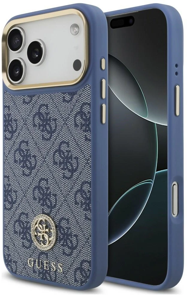 Dėklas Guess 4G Strass Logo MagSafe, skirtas iPhone 18 Pro Max / 17 Pro Max, mėlynas