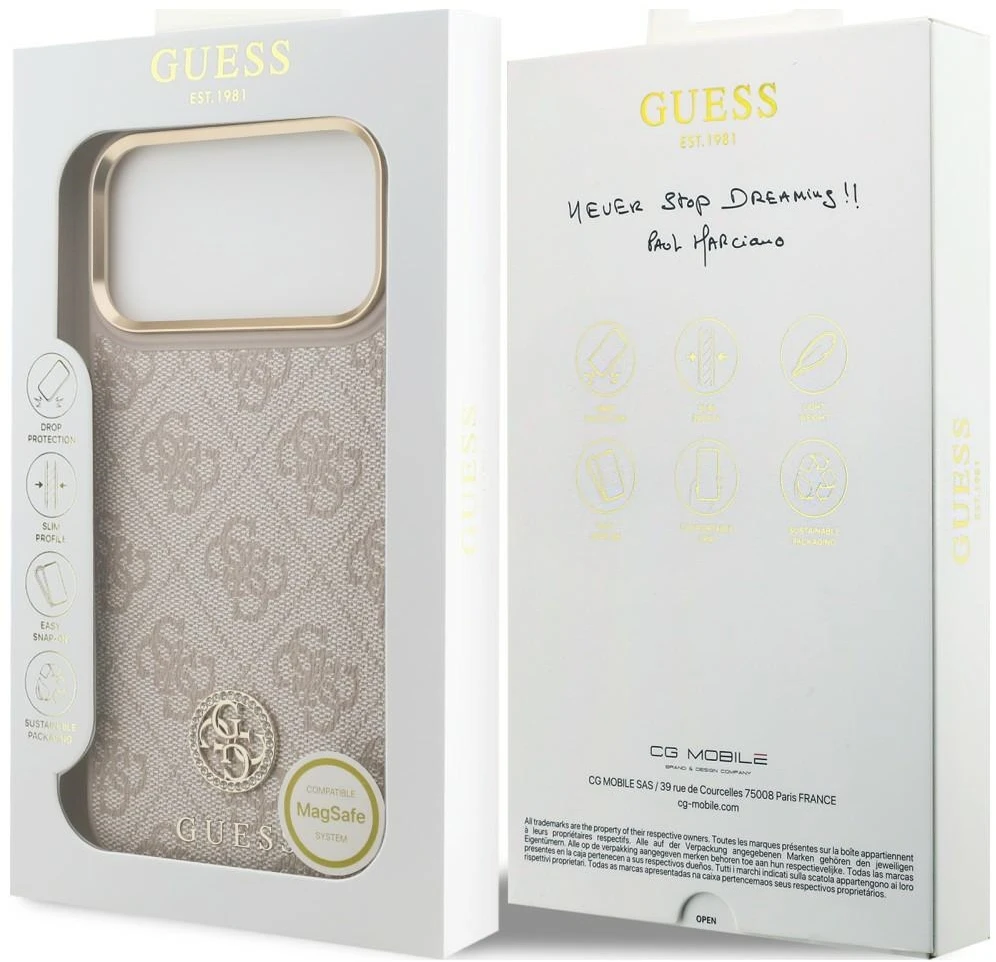 Dėklas Guess 4G Strass Logo MagSafe, skirtas iPhone 18 Pro Max / 17 Pro Max, rožinis