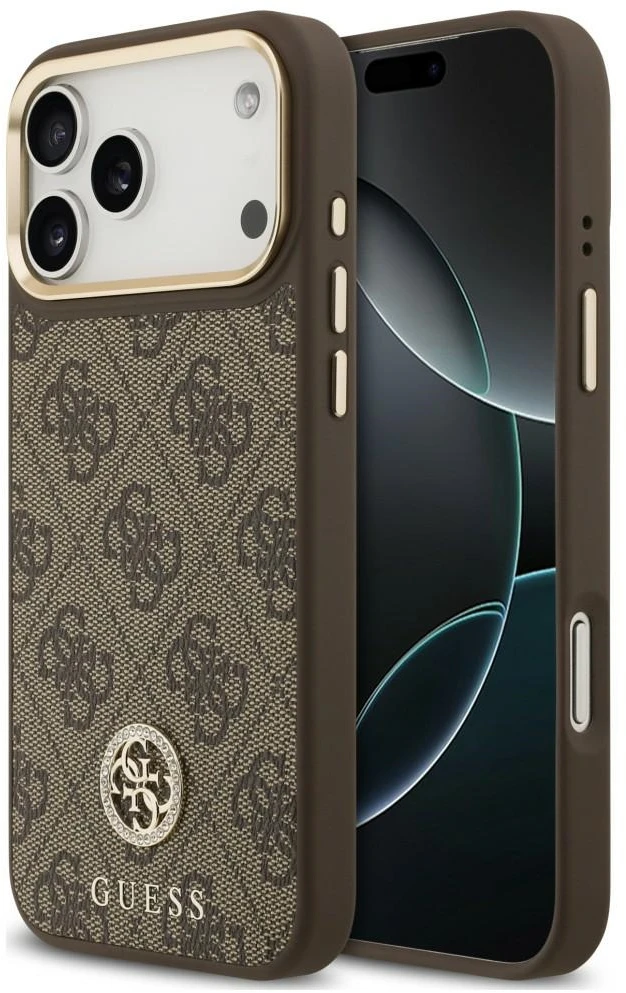 Dėklas Guess 4G Strass Logo MagSafe, skirtas iPhone 18 Pro Max / 17 Pro Max, rudas