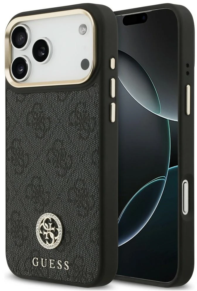 Dėklas Guess 4G Strass Logo MagSafe, skirtas iPhone 18 Pro Max / 17 Pro Max, juodas