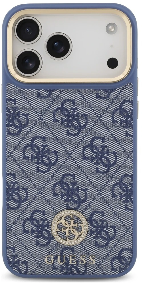 Dėklas Guess 4G Strass Logo MagSafe, skirtas iPhone 18 Pro Max / 17 Pro Max, mėlynas