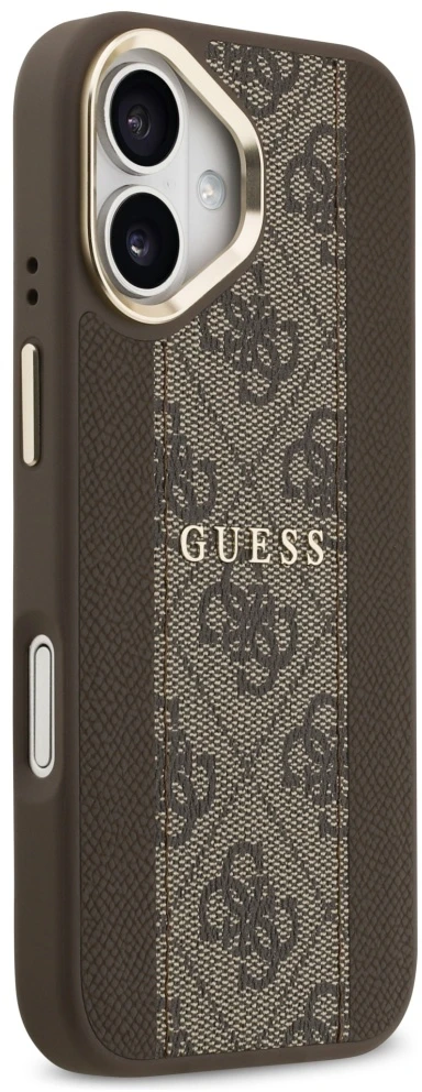 GUESS dėklas, skirtas IPHONE 17, suderinamas su MagSafe GUHMP17SPG4SEMCW (PU su 4G juostele), ruda