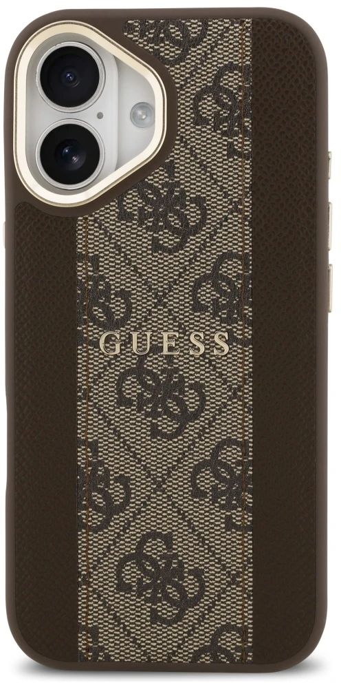 GUESS dėklas, skirtas IPHONE 17, suderinamas su MagSafe GUHMP17SPG4SEMCW (PU su 4G juostele), ruda