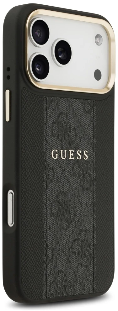 GUESS dėklas, skirtas IPHONE 17 Pro Max, suderinamas su MagSafe GUHMP17XPG4SEMCK (PU su 4G juostele), juodas