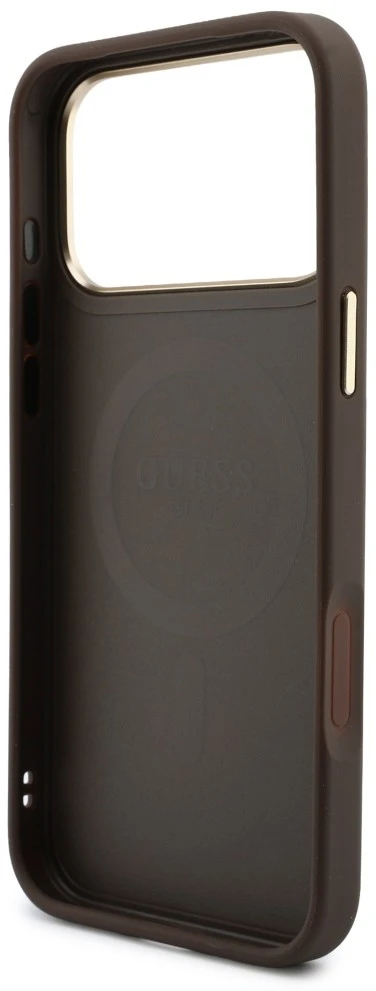 Dėklas Guess 4G su pinigine ir dirželiu Magsafe, skirtas iPhone 18 Pro Max / 17 Pro Max, rudas