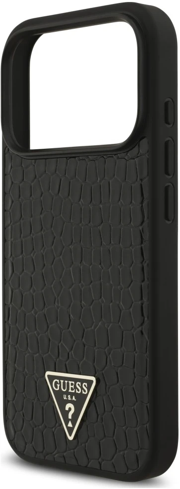 Dėklas Guess Croco Triangle Logo MagSafe, skirtas iPhone 18 Pro Max / 17 Pro Max, juodas