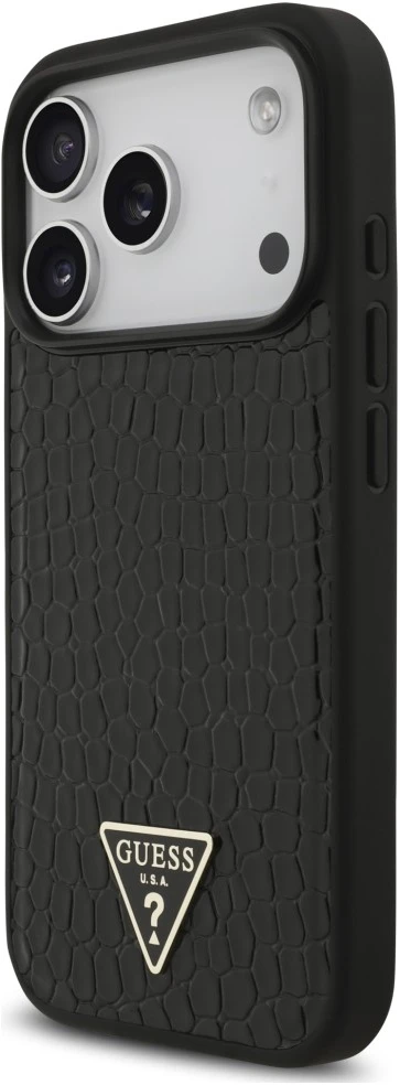 Dėklas Guess Croco Triangle Logo MagSafe, skirtas iPhone 18 Pro Max / 17 Pro Max, juodas