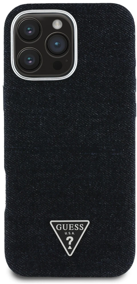 Dėklas Guess Denim Triangle Logo MagSafe iPhone 16 Pro Max Case - Juodas