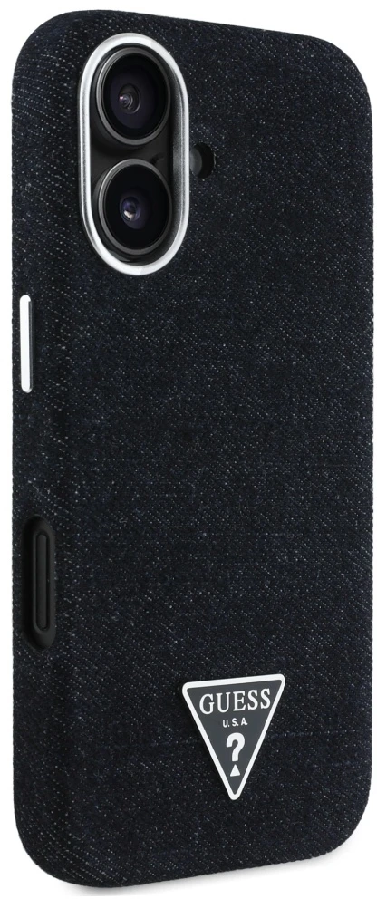 Guess Denim Triangle Logo MagSafe dėklas iPhone 16 - juodas