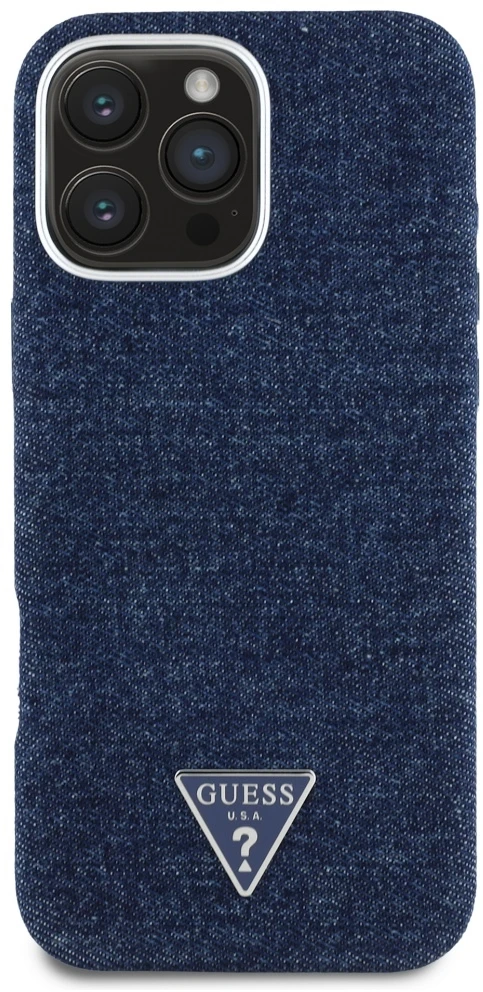 Guess Denim Triangle Logo MagSafe iPhone 16 Pro Max Dėklas - Mėlyna
