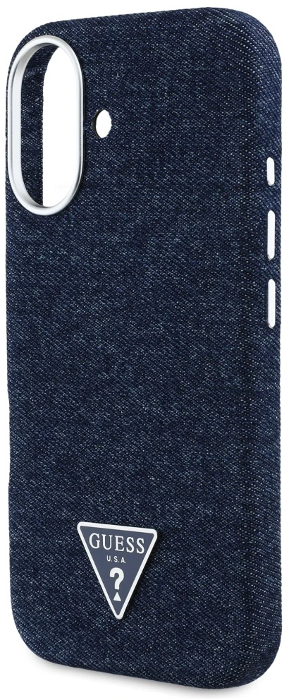 Guess Denim Triangle Logo MagSafe iPhone 16 Dėklas - Mėlyna