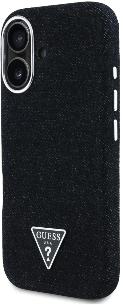 Guess Denim Triangle Logo MagSafe dėklas iPhone 16 - juodas