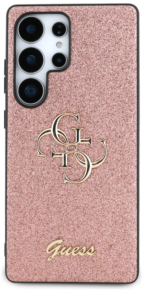 Dėklas Guess Fixed Glitter Big 4G Metal Logo Samsung Galaxy S25 Ultra rožinės spalvos