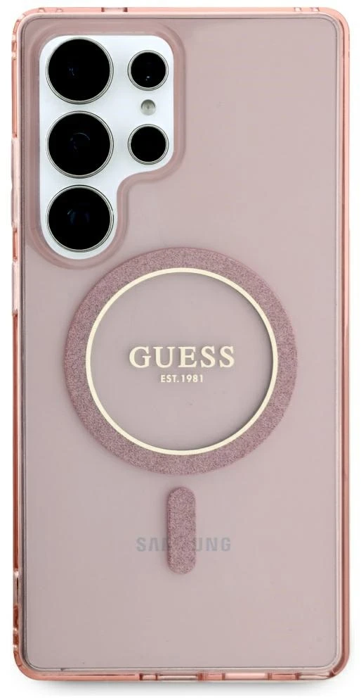Dėklas Guess Glitter Circle Classic Logo MagSafe for Samsung Galaxy S25 Ultra pink