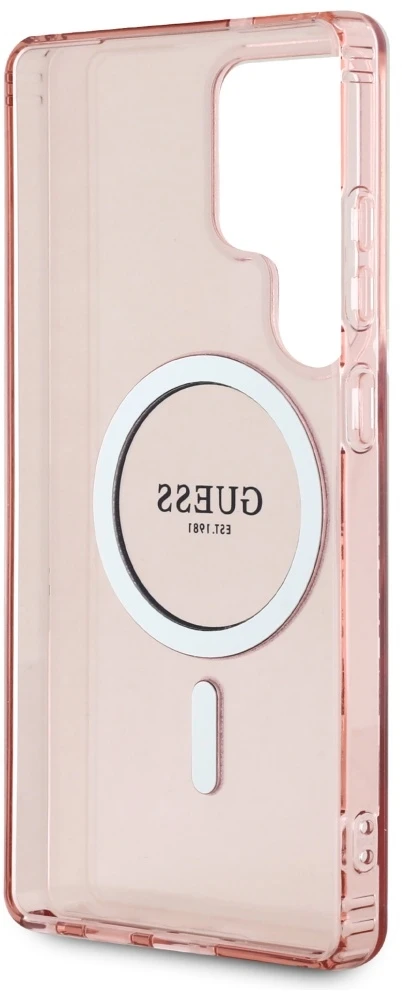 Dėklas Guess Glitter Circle Classic Logo MagSafe for Samsung Galaxy S25 Ultra pink