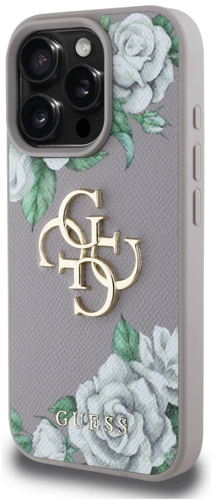 Dėklas Guess Grained Roses Big 4G logo Apple iPhone 16 Pro violetinės spalvos