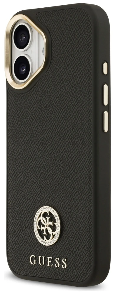 Dėklas Guess Grained Strass Logo MagSafe Apple iPhone 17 juodos spalvos