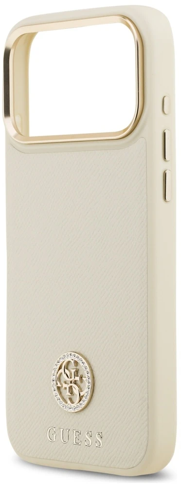 Dėklas Guess Grained Strass Logo MagSafe Apple iPhone 17 Pro Max smėlio spalvos