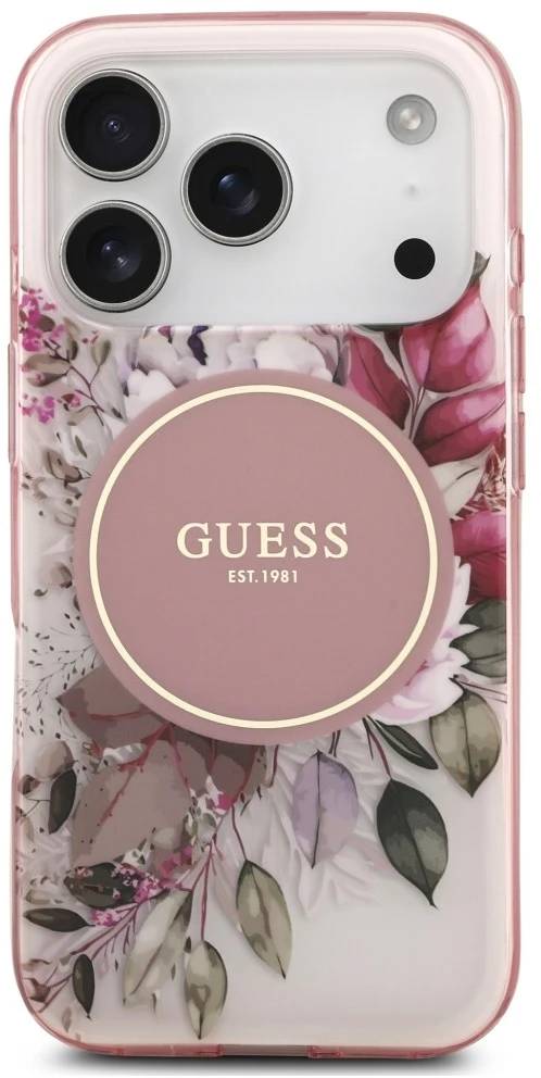 Dėklas Guess IML Flower & Tonal Circle MagSafe, skirtas iPhone 18 Pro Max / 17 Pro Max, rožinis