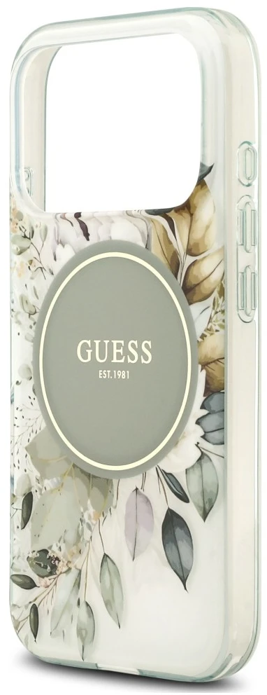 Dėklas Guess IML Flower & Tonal Circle MagSafe, skirtas iPhone 18 Pro Max / 17 Pro Max, žalias