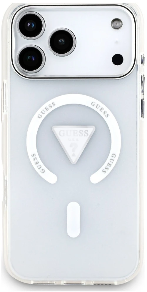 Dėklas Guess IML Gradient Triangle Logo MagSafe, skirtas iPhone 18 Pro Max / 17 Pro Max, skaidrus