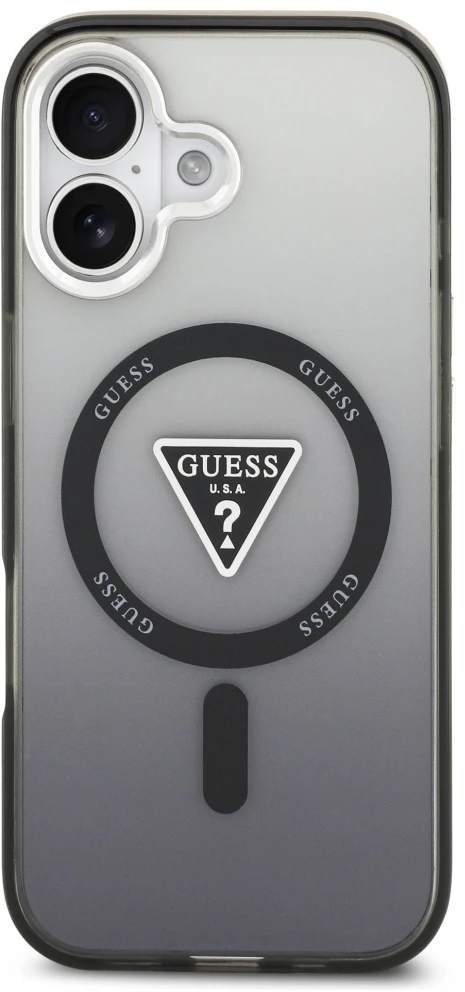 GUESS dėklas, skirtas IPHONE 17, suderinamas su MagSafe GUHMP17SHGTMLCGK (IML gradientas su trikampio logotipu), juodas