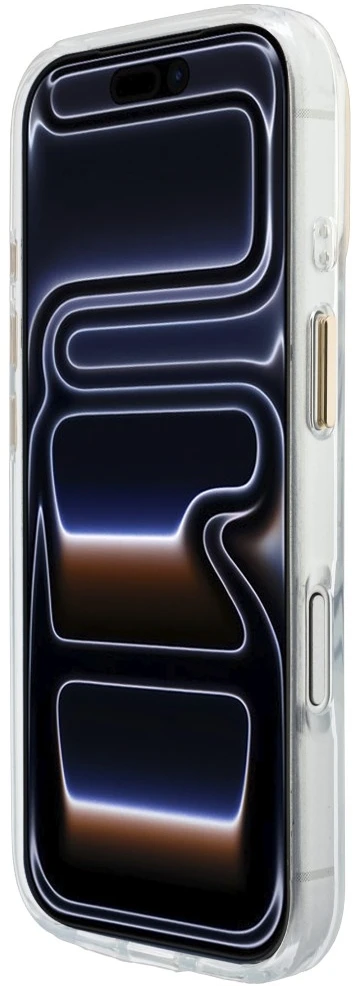 Dėklas Guess IML Script Metal MagSafe, skirtas iPhone 18 Pro Max / 17 Pro Max, skaidrus