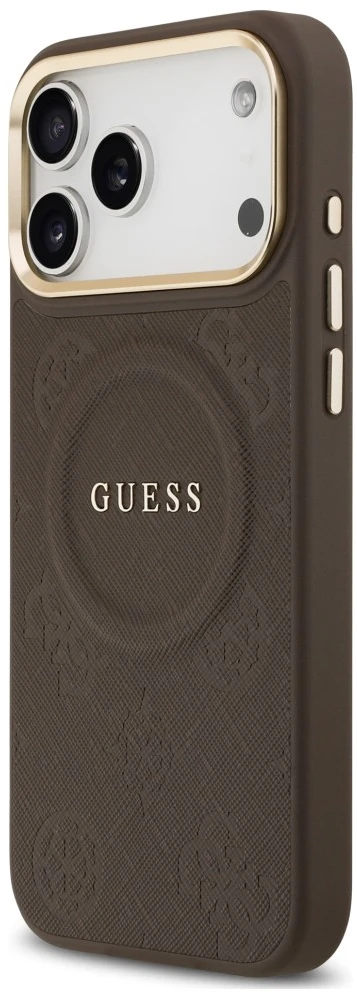 Dėklas Guess Peony Hot Stamp MagSafe, skirtas iPhone 18 Pro Max / 17 Pro Max, rudas